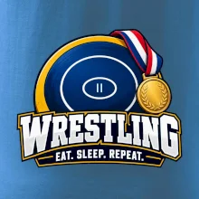 Zápasnická žíněnka se zlatou medailí eat sleep wrestling  repeat