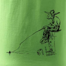 Kreslený rybár na pni