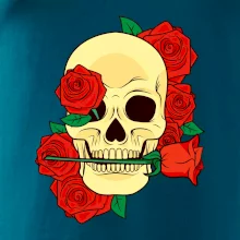 Lebka držiace ružu