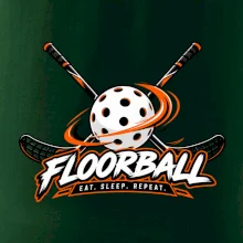 Florbalové hokejky s dierkovanou loptičkou eat sleep repeat