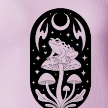 Goblincore čiernobiela oválna žaba