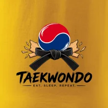 Taekwondo pás a rozlomená deska eat sleep repeat