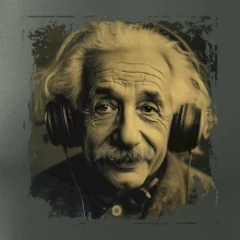 Albert Einstein so slúchadlami Albert Einstein so slúchadlami