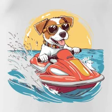 Jack russell teriér na vodnom skútri