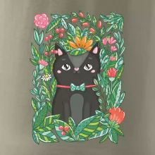 Mačka s kvetmi maľované