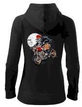 Kreslený vlk na motorke