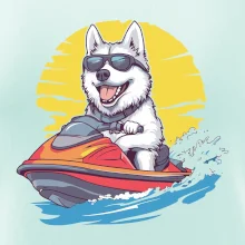 Husky na vodnom skútri