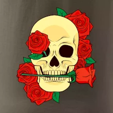 Lebka držiace ružu