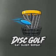 Discgolfový kôš s letiacim diskom eat sleep repeat