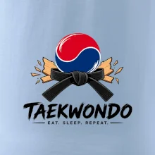 Taekwondo pás a rozlomená deska eat sleep repeat