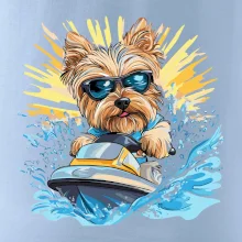 Yorkšírsky teriér na vodnom skútri