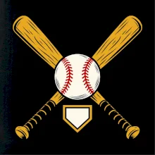 Zkřížené baseballové pálky a míček