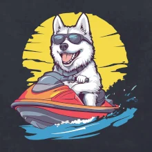 Husky na vodnom skútri