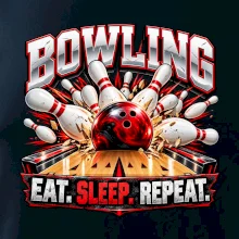 Bowlingová guľa a kolky eat sleep repeat