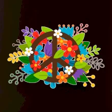 Peace symbol prerastený kvetinami