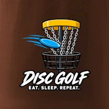 Discgolfový kôš s letiacim diskom eat sleep repeat