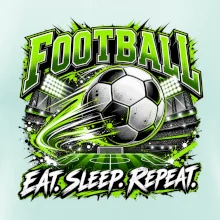 Futbalová lopta a štadión eat sleep repeat