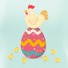 Sliepka sediaca na veľkonočnom vajci