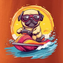 Mops na vodnom skútri