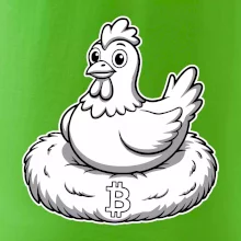 Kurča sediace na bitcoinovom hniezde