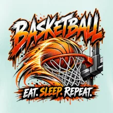 Basketbalový kôš s loptou eat sleep repeat