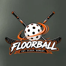 Florbalové hokejky s dierkovanou loptičkou eat sleep repeat