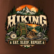 Turistický batoh v horách eat sleep repeat