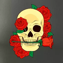 Lebka držiace ružu