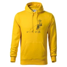 Kreslený rybár na pni