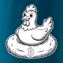 Kurča sediace na bitcoinovom hniezde