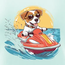 Jack russell teriér na vodnom skútri