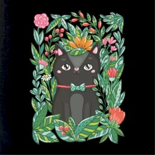 Mačka s kvetmi maľované