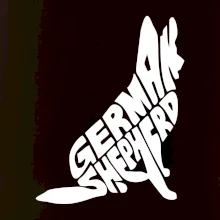 Nemecký ovčiak sediaci napis