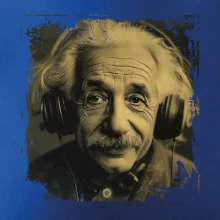 Albert Einstein so slúchadlami Albert Einstein so slúchadlami