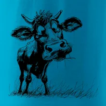 Čiernobiela karikatúra krava stojaca