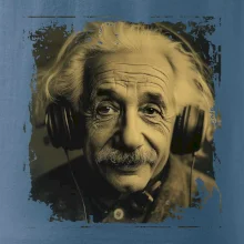Albert Einstein so slúchadlami Albert Einstein so slúchadlami