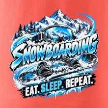 Snowboard s horským sněhem eat sleep repeat