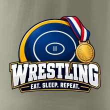 Zápasnická žíněnka se zlatou medailí eat sleep wrestling  repeat