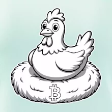 Kurča sediace na bitcoinovom hniezde