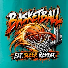 Basketbalový kôš s loptou eat sleep repeat