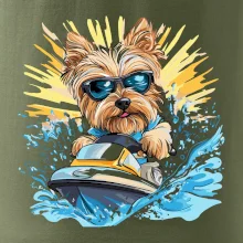 Yorkšírsky teriér na vodnom skútri