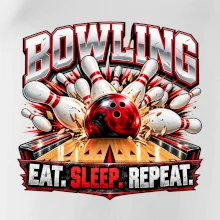 Bowlingová guľa a kolky eat sleep repeat