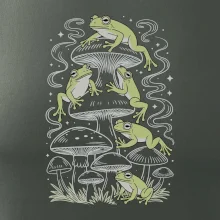 Goblincore frogs and various mushrooms