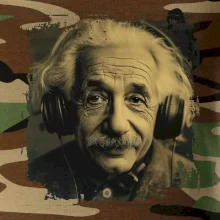 Albert Einstein so slúchadlami