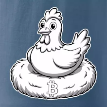 Kurča sediace na bitcoinovom hniezde