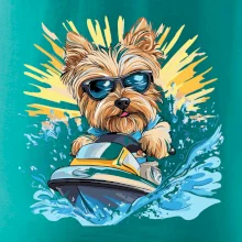 Yorkšírsky teriér na vodnom skútri