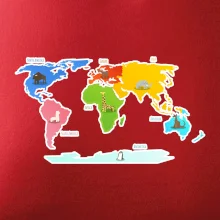 Svetové kontinenty s názvami a zvieratkami