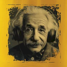 Albert Einstein so slúchadlami Albert Einstein so slúchadlami