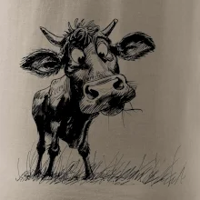 Čiernobiela karikatúra krava stojaca
