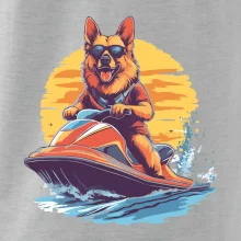 Nemecký ovčiak na vodnom skútri